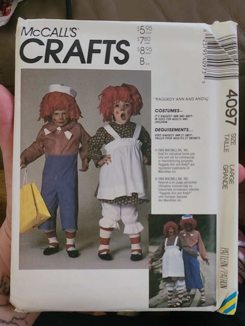vintage 1989 McCall's Crafts 4097 Raggedy Ann & Andy costume pattern